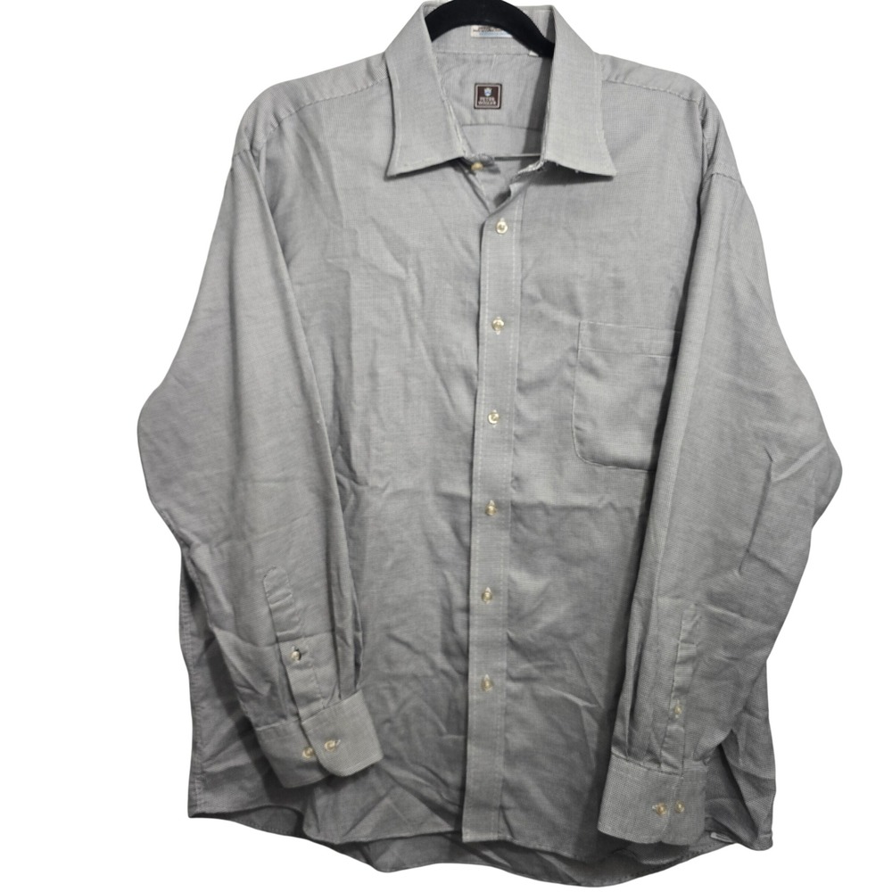 Peter Millar Mens 18 L Cotton Micro Check Button‎ Down Dress Shirt Black White
